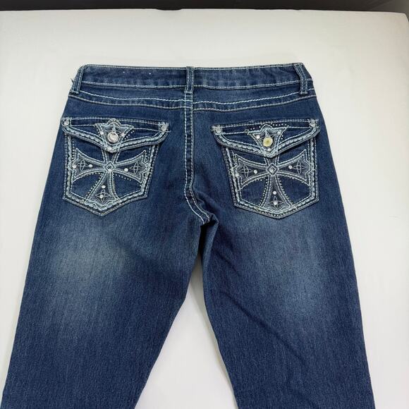 Vintage y2k Mudd Women's Bootcut Jeans Size 11 Embellished Rhinestones Pockets - Picture 6 of 9